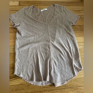 Project Social T Los Angeles Light Brown Beige Flowy V-Neck T-Shirt